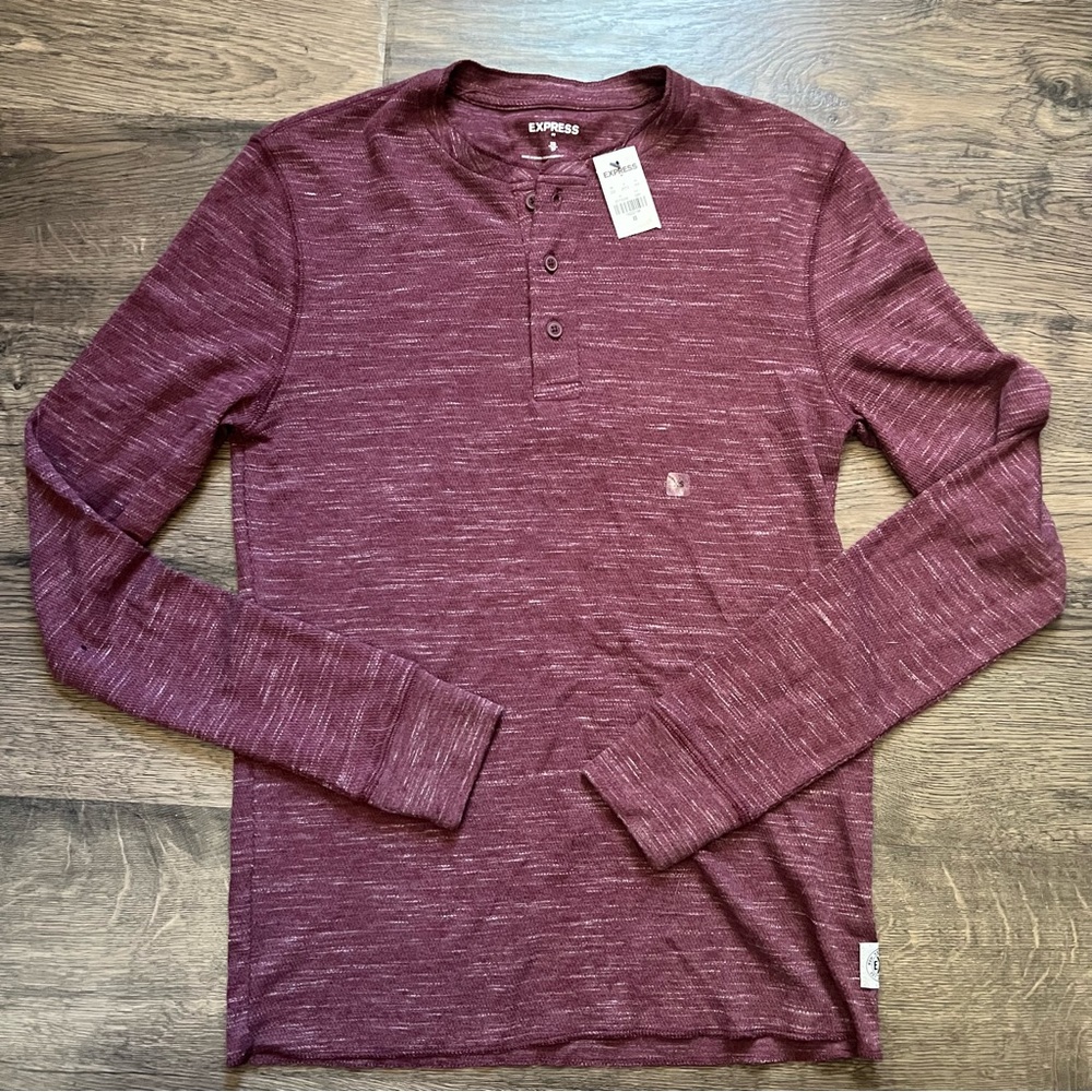 NWT Mens Express Heather Burgundy Long Sleeve Shirt XS